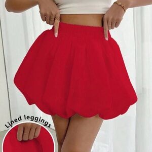 Women Red Bubble Skirt With Lined Leggings